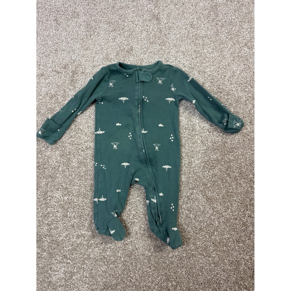 Cloud Island Forest Green Safari Print Footed Sleeper Pajama Baby Boys Girls